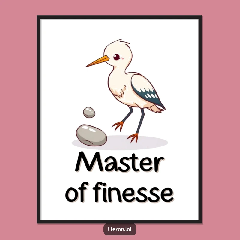 Funny Heron Juggling Pebbles Digital Print: Instant Bird Talent & Art!