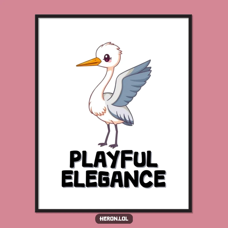 Funny Kawaii Heron Digital Print: Playful Looping Art, Instant Funny Gift