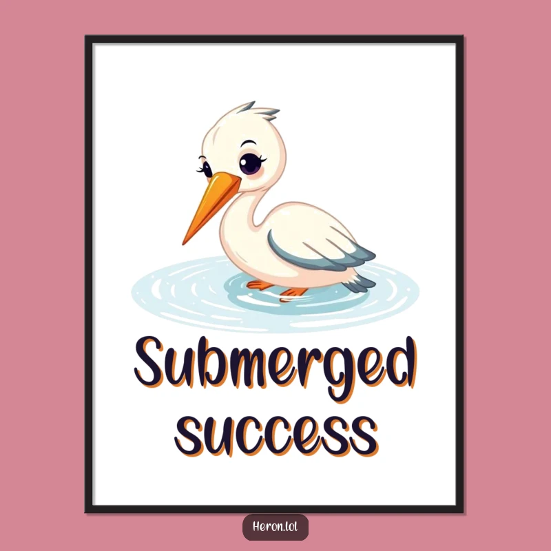 Funny Heron Digital Art: Joyful Fishing - Serene Bird Print Gift