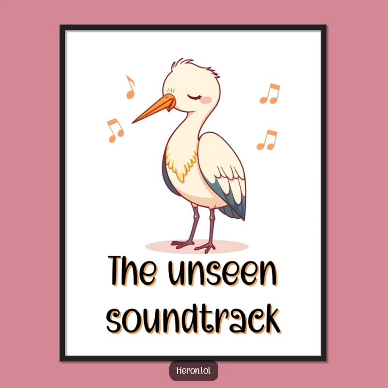 Funny Cute Heron Bobbing Digital Print - Instant Whimsical Nature Art Gift