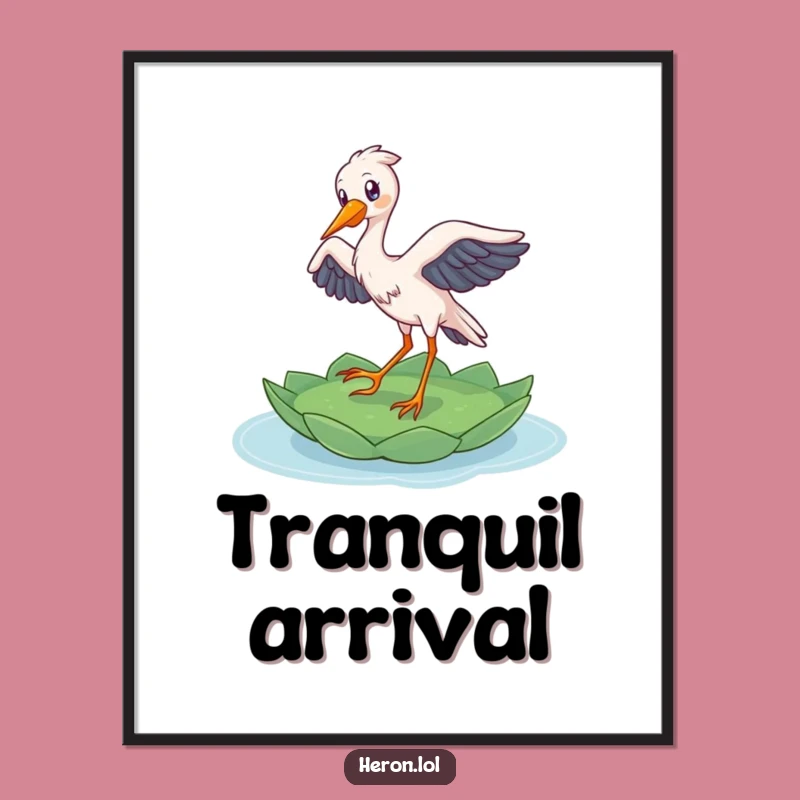 Funny Heron Landing Digital Art: Delighted Bird's Grace, Instant Hilarious Decor