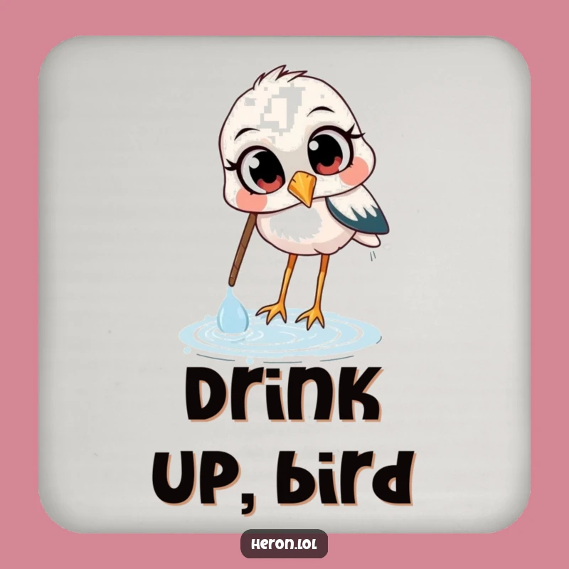 Funny Heron Coaster: Protect Surfaces - Curious Bird Drink Gift