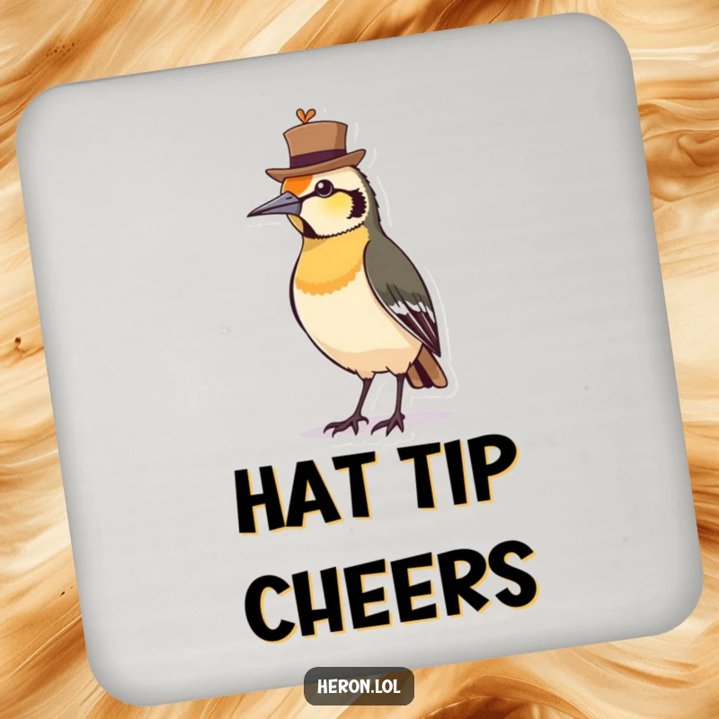 Funny Drink Coaster with a proud bird wearing a jaunty hat, adding a touch of dapper humor to your surfaces.