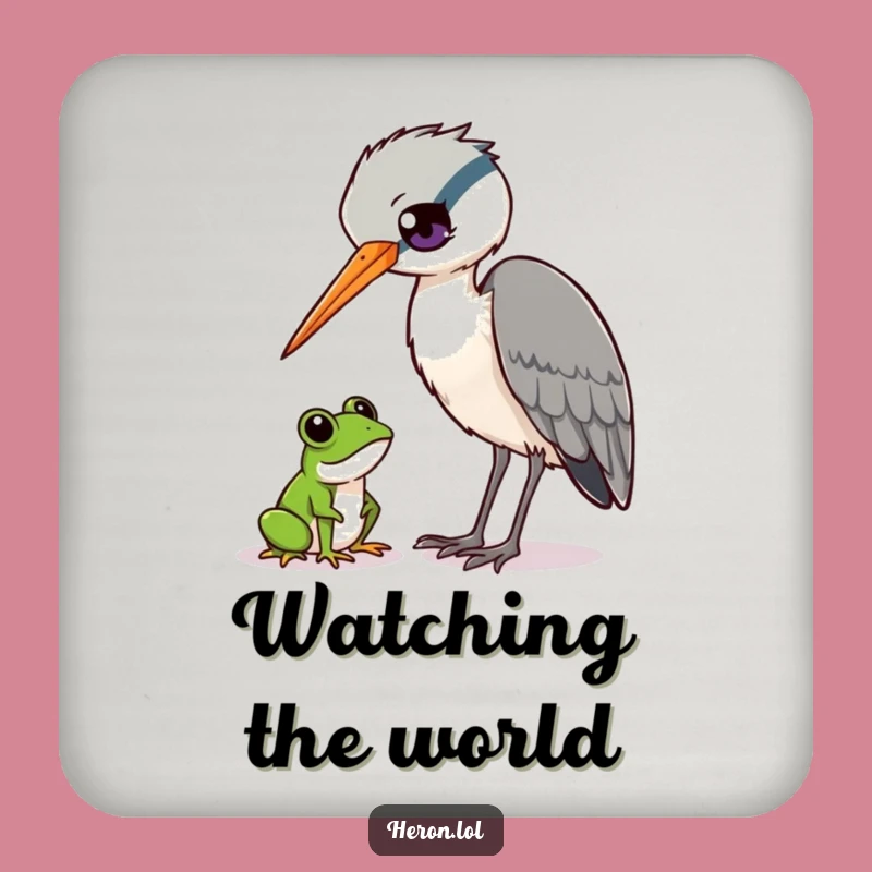 Funny Heron and Frog Coaster Set - Drinkware Wildlife Humor Gift