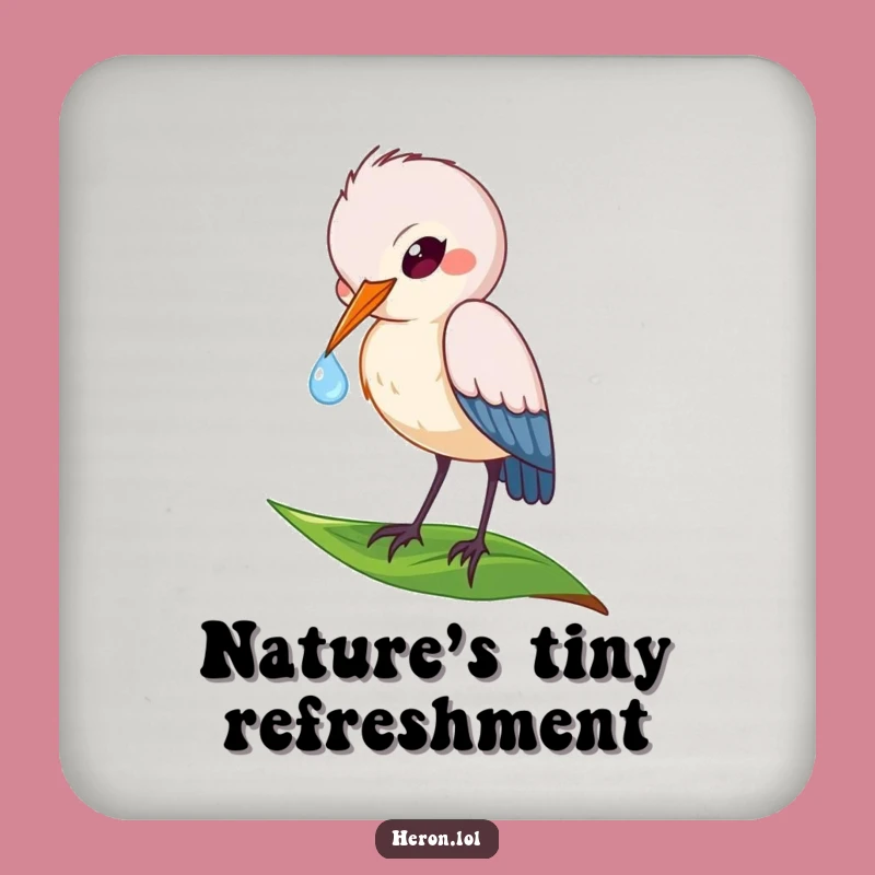 Funny Heron Coaster: Dewdrop Sip - Protect Surfaces with Nature & Funny Gift
