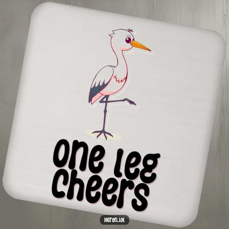 Funny drink coaster with a smug heron balancing on one leg, adding a hilarious and protective touch to any surface.
