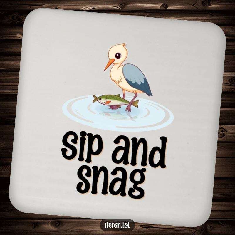 Funny Heron Coasters: Cute bird wading in water, focused on catching a fish, providing humorous decoration and table protection.