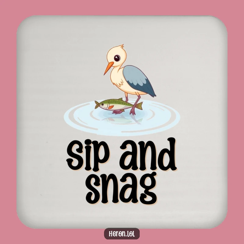 Funny Heron Coasters (Set of 4): Cute Bird Wades for Fish, Humorous Table Protection