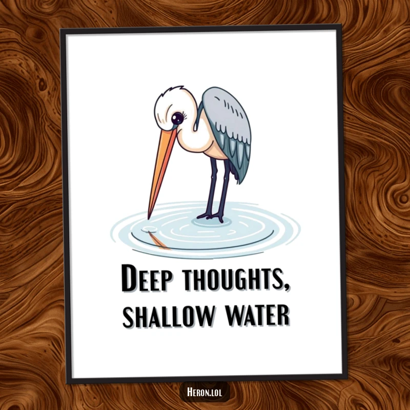 Artistic rendition of a heron with its beak in the water, a peaceful and elegant poster for nature lovers.