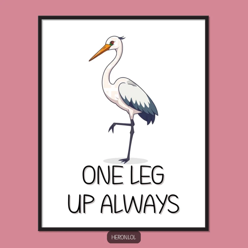 Funny Heron Grace Art Print - Elegant Pose, Sophisticated Decor, Whimsical Gift Idea