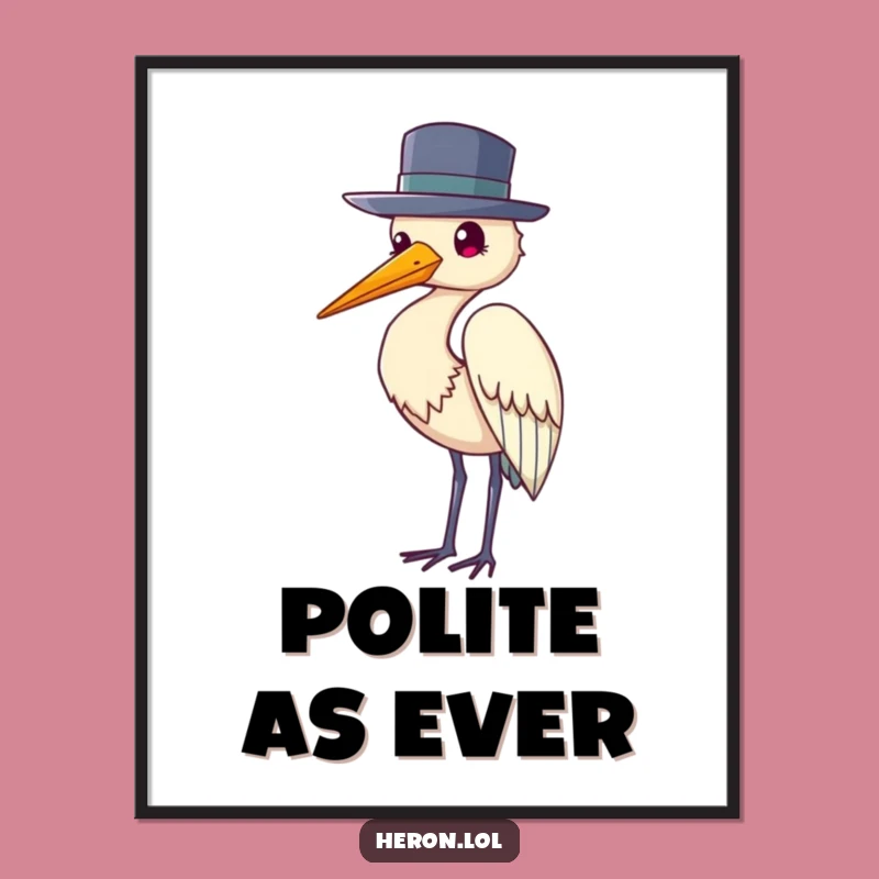Funny Heron Hat Poster: Elegant Wall Art with Humorous Bird Charm