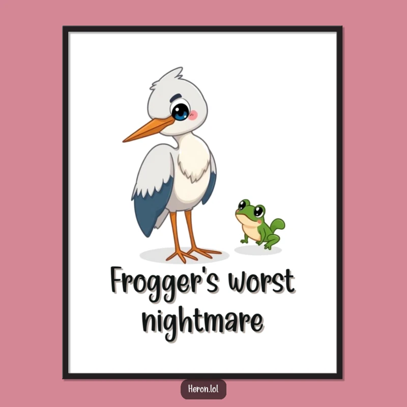 Funny Heron's Prank Poster: Hilarious Wildlife Scene - Framed & Funny Gift!