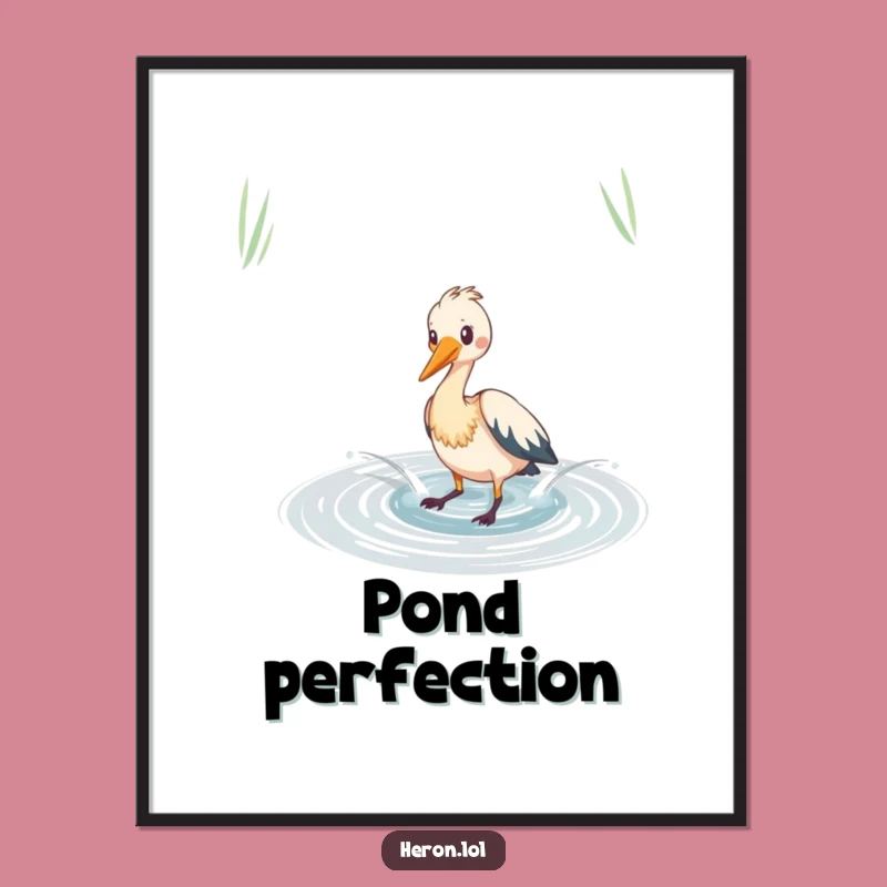 Funny Heron Splashing Poster: Playful Pond Art for Walls