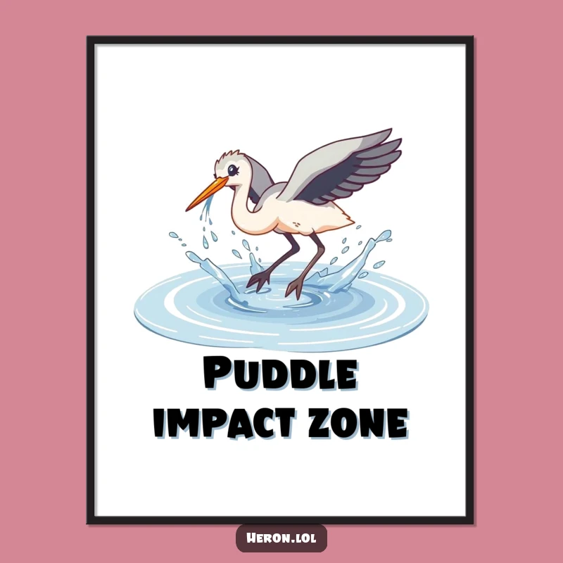 Funny Clumsy Dive Heron Poster: Splashy Art - Framed & Funny Gift!