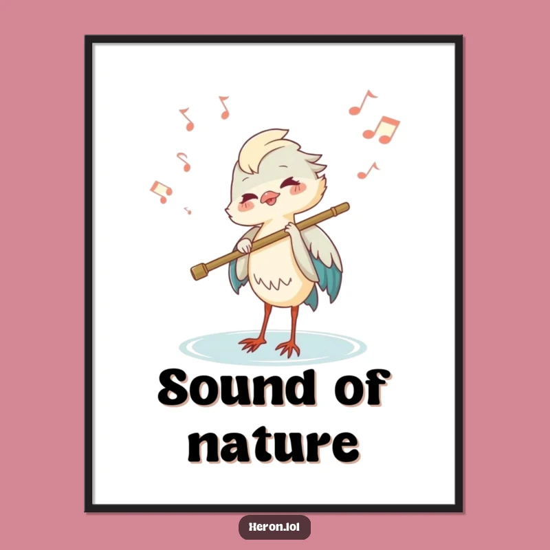 Funny Heron Flute Poster: Musical Bird Art, Beautiful Funny Gift