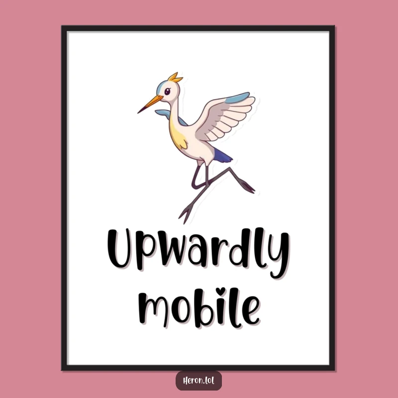 Funny Heron Poster: Majestic Leap Art, Wall Decor, Humorous Gift Idea