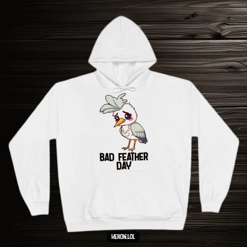 Funny Confused Heron Hoodie: A heron looks utterly perplexed by the comically large feather on its head.