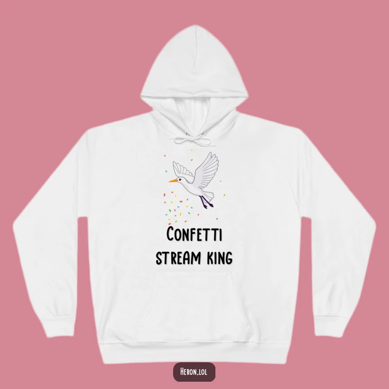 Funny Confetti Heron Hoodie: Cozy Up in Celebration