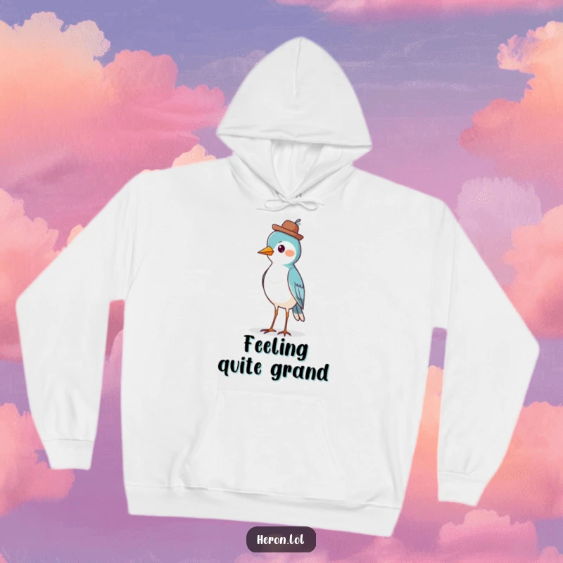 Funny Bird Hoodie: A comfortable hoodie featuring a proud bird in a jaunty hat, perfect for staying warm and stylish.