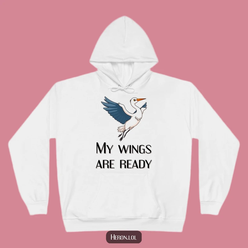 Cozy Funny Kawaii Heron Hoodie: Elegant Bird Flight, Warm & Humorous Gift