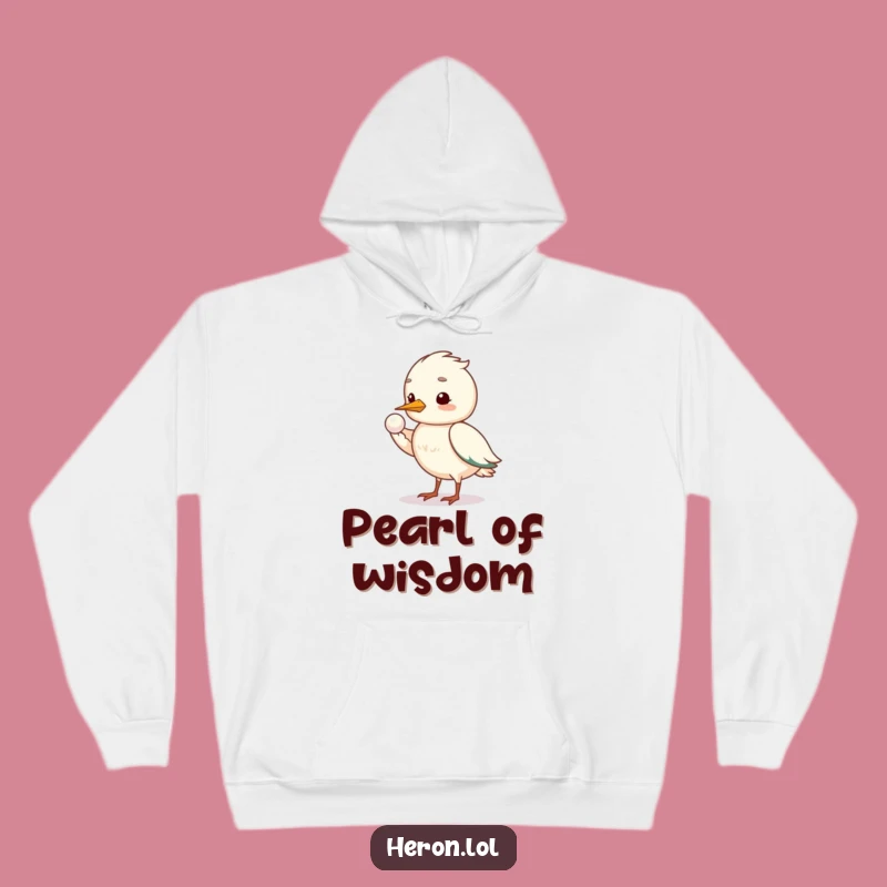 Cozy Funny Shy Heron Hoodie: Gentle Pearl Offering Comfort