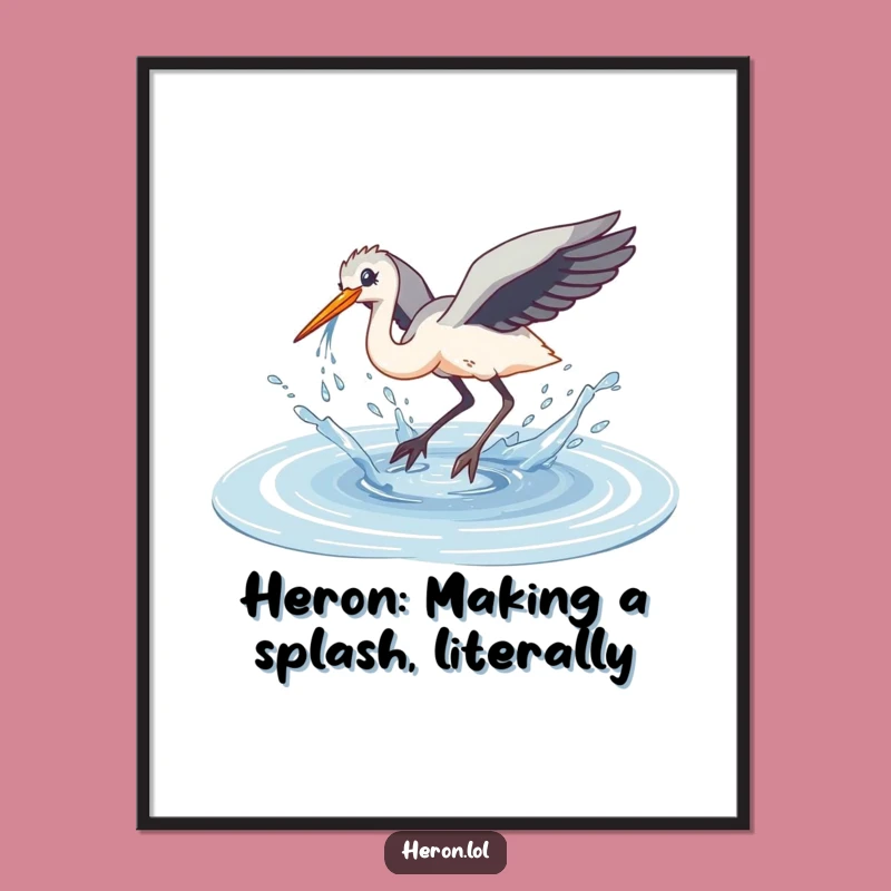 Free Printable Wall Art: Funny Clumsy Heron Splash Downloadable Art for Home Decor