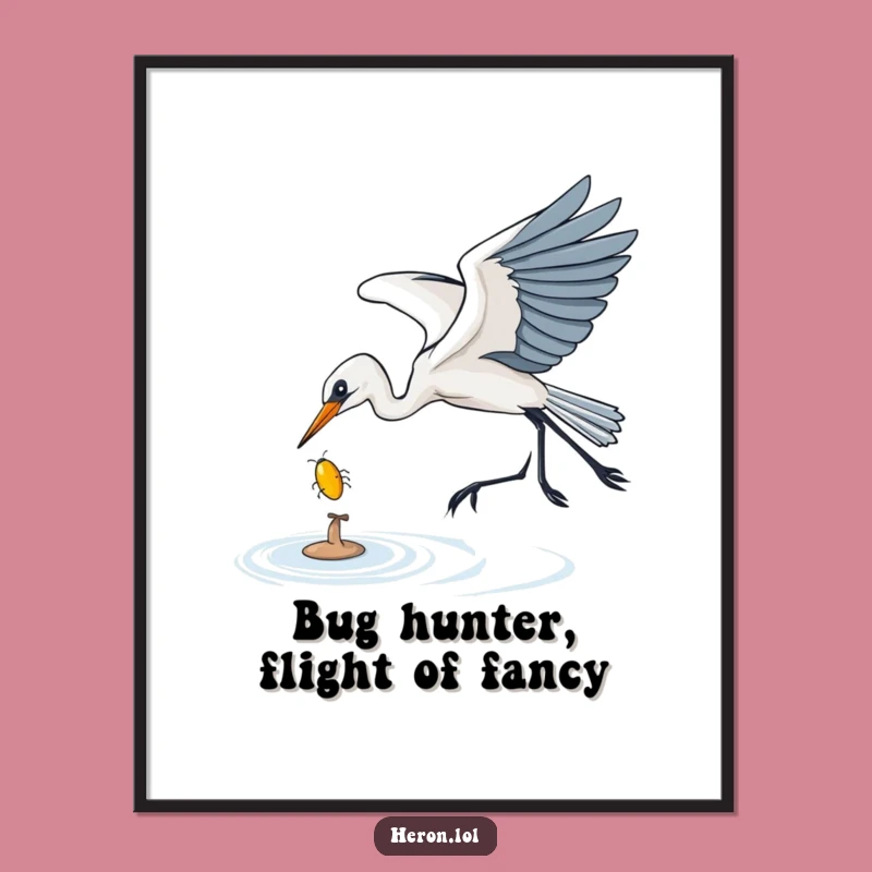 Free Printable Wall Art: Swooping Heron Catches Bug, Funny Downloadable Art Decor