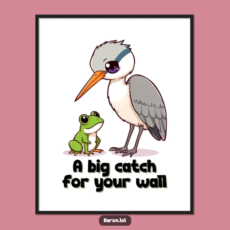 Funny Free Printable Wall Art: Curious Heron & Frog Observation Downloadable Decor