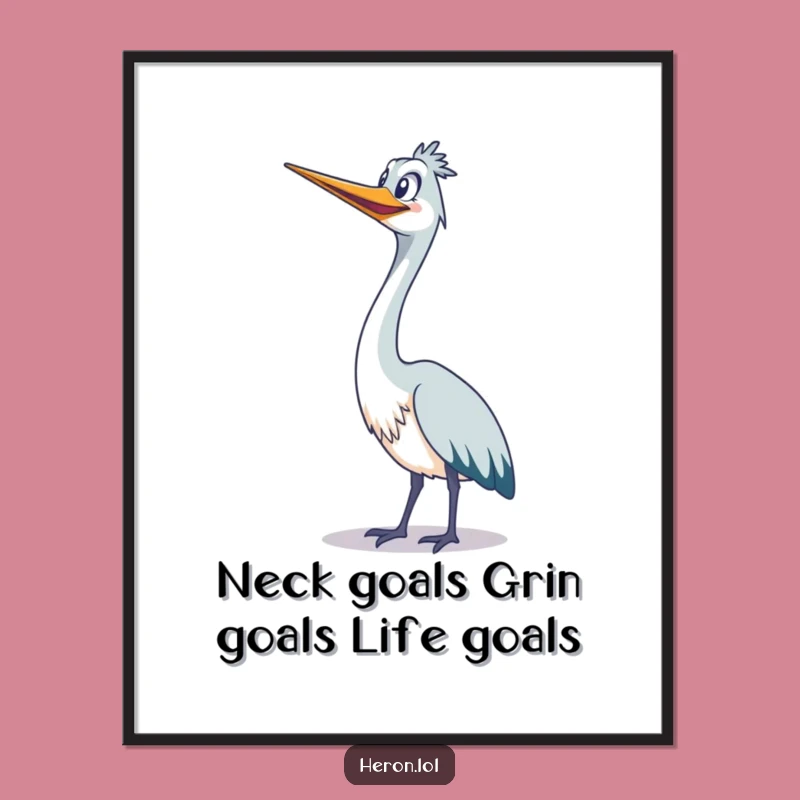Funny Free Printable Wall Art: Grinning Heron, Long Neck Stretch, Quirky Downloadable
