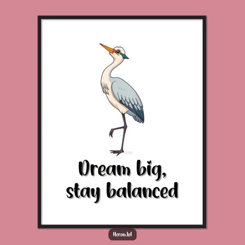 Funny Free Printable Wall Art: Heron Gazing Up, Whimsical Downloadable Decor
