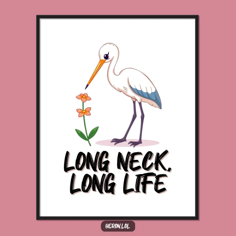 Funny Free Printable Wall Art: Kawaii Heron Flower Reach for Whimsical Home Decor