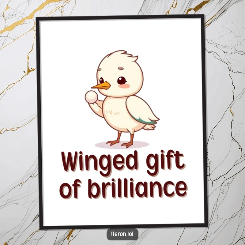 Serene free printable heron wall art, a shy heron bird offers a shining pearl with its wing.