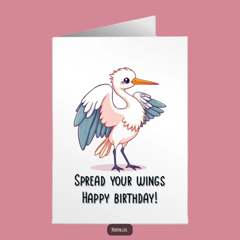 Free Printable Birthday Card: Elegant Kawaii Heron Wing for Joyful Celebration