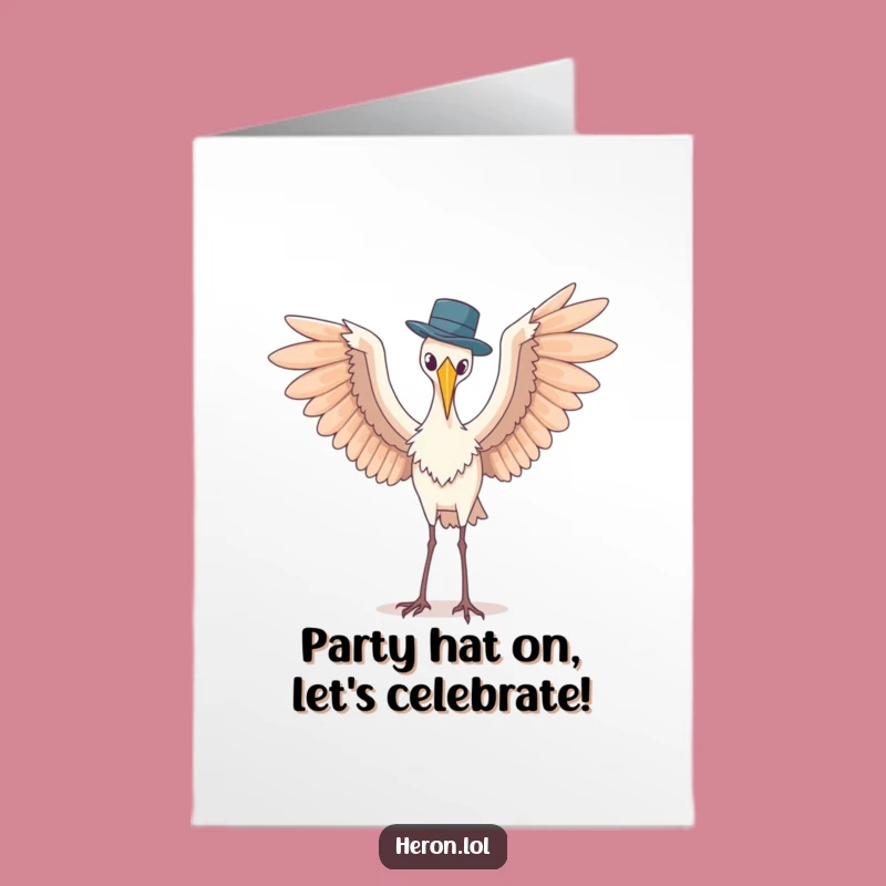 Free Printable Birthday Card: Hat-Balancing Heron, Silly Downloadable Gift