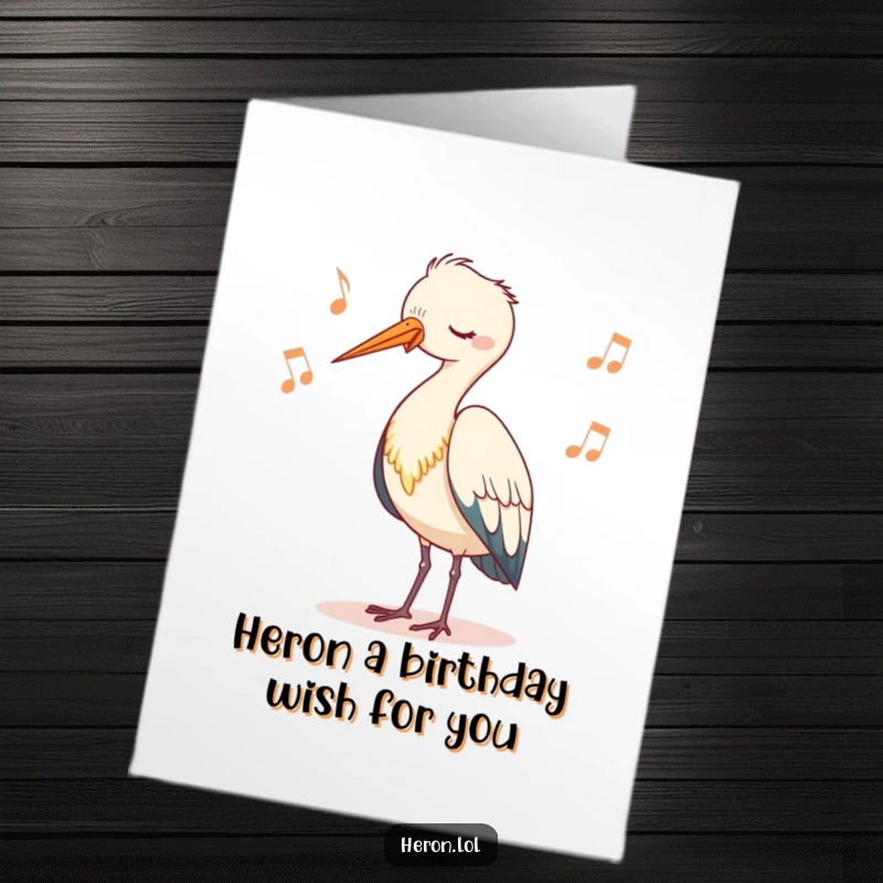 Funny Free Printable Birthday Card: A cute heron bobs its head rhythmically, enjoying its own birthday beat.