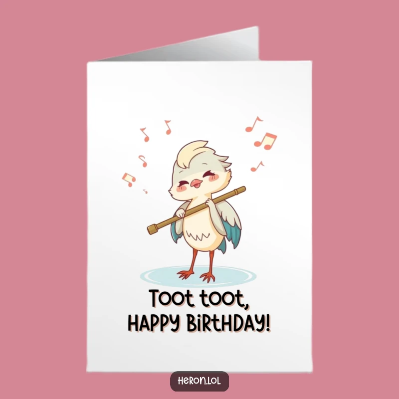 Free Printable Birthday Card: Heron Flute Player, Musical Notes, Funny Downloadable