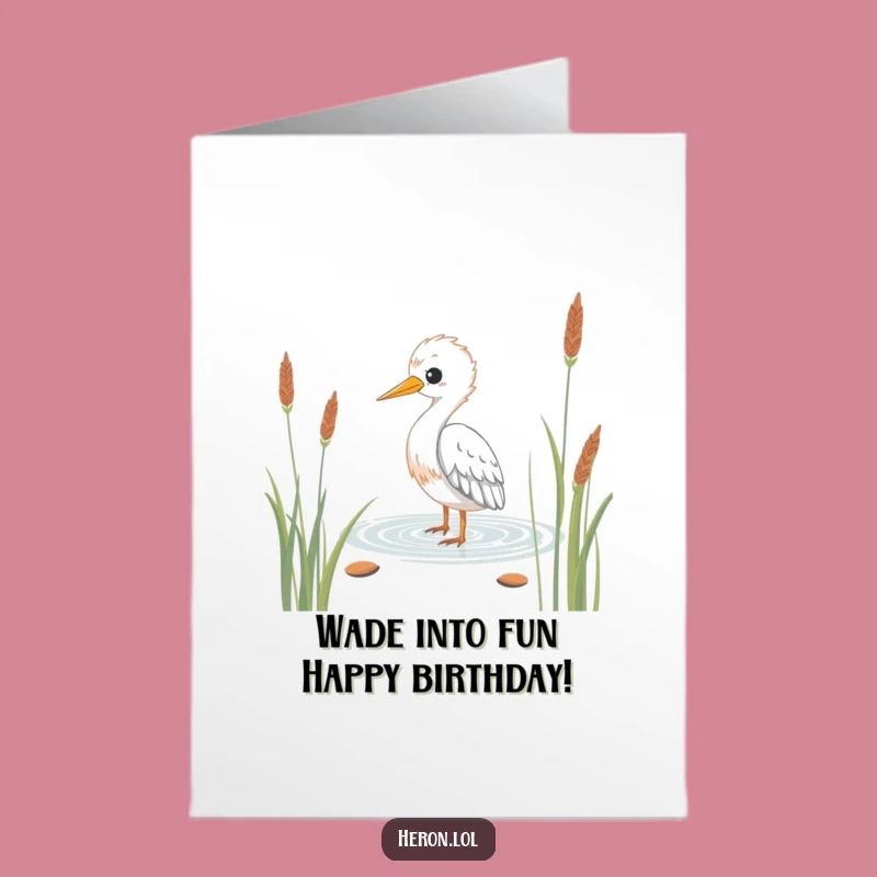 Free Printable Birthday Card: Serene Kawaii Heron Wading for a Peaceful Gift
