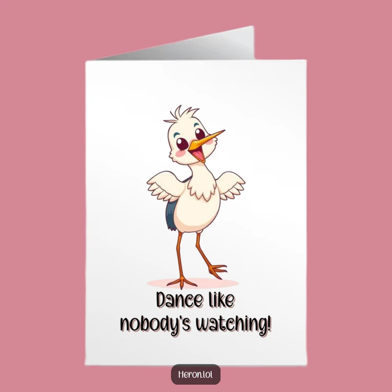 Free Printable Birthday Card: Silly Heron Dance - Funny Downloadable Bird Art
