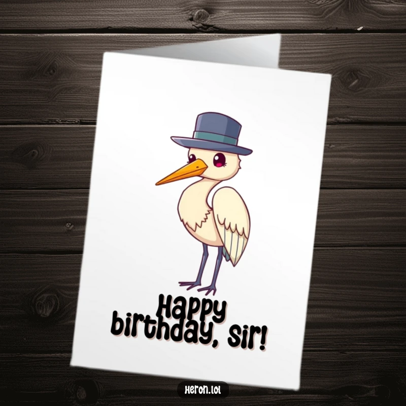 Funny Free Printable Birthday Card: A heron wearing a tiny hat politely tips it with grace.