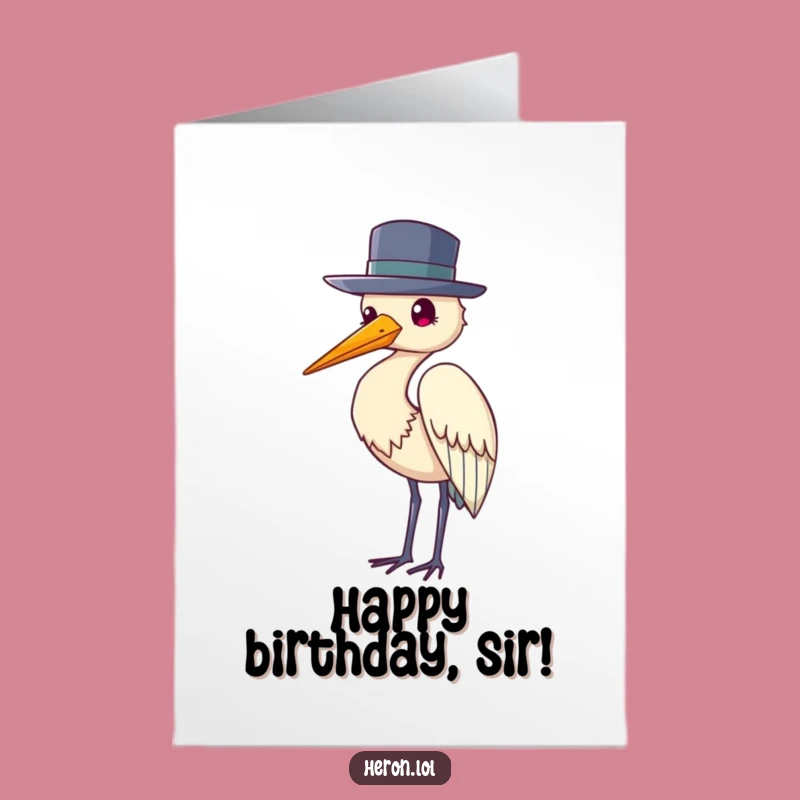 Free Printable Birthday Card: Polite Heron with Hat - Funny Downloadable Gift