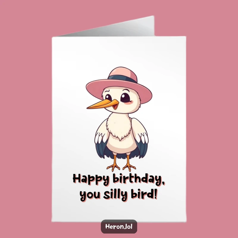 Free Printable Birthday Card: Giggling Heron, Funny Downloadable Gift for a Joyful Celebration