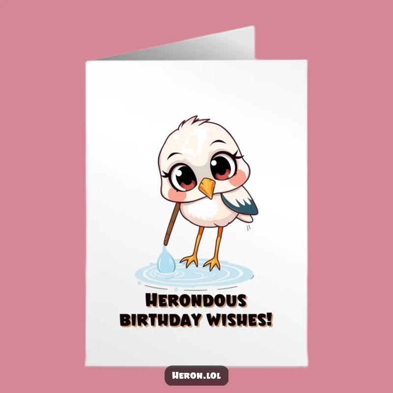 Free Printable Birthday Card: Curious Heron Scoop, Funny Downloadable Gift for Bird Lovers