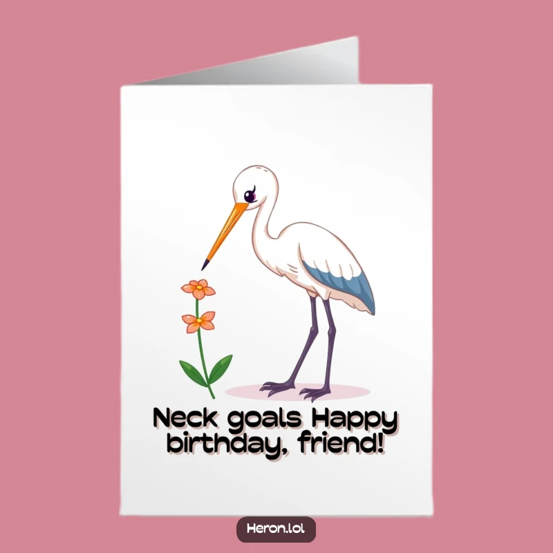 Free Printable Birthday Card: Funny Kawaii Heron Reaching Flower for Unique Gift