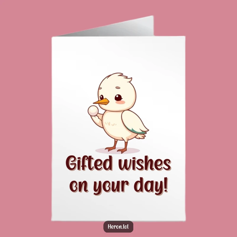 Sweet Free Printable Heron Birthday Card: Pearl Gift Downloadable for Her