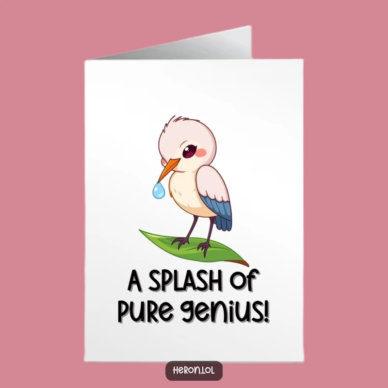 Free Printable Congrats Card: Heron Dewdrop Moment, Gentle Achievement, Humorous Download