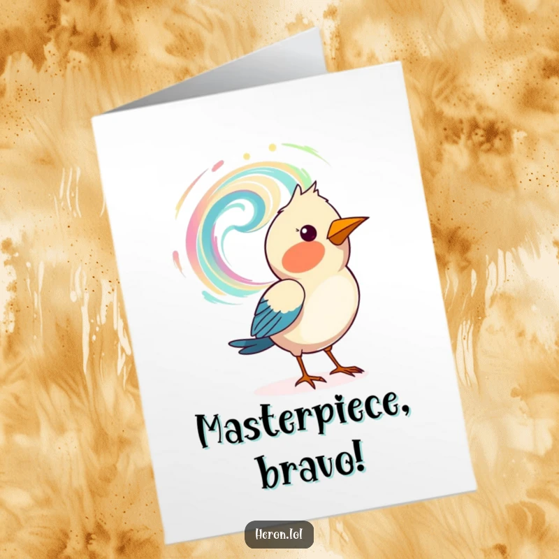 Funny Free Printable Congratulations Card: A bird artistically draws a swirling pattern in the air, celebrating your incredible accomplishment.