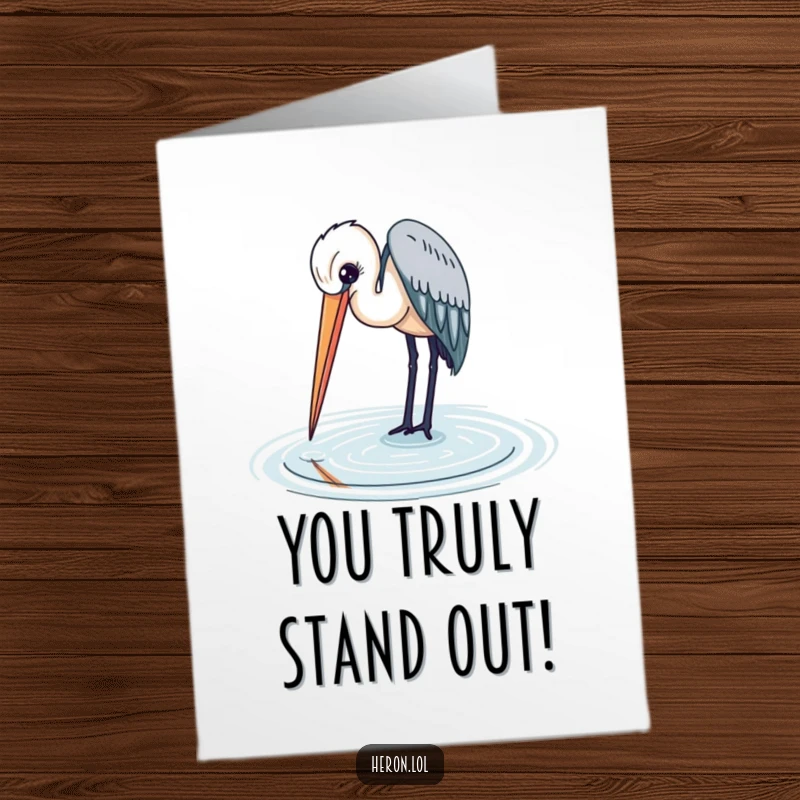 Elegant Free Printable Congratulations Card: A heron gracefully dips its long beak into the water, symbolizing a refined and peaceful achievement.