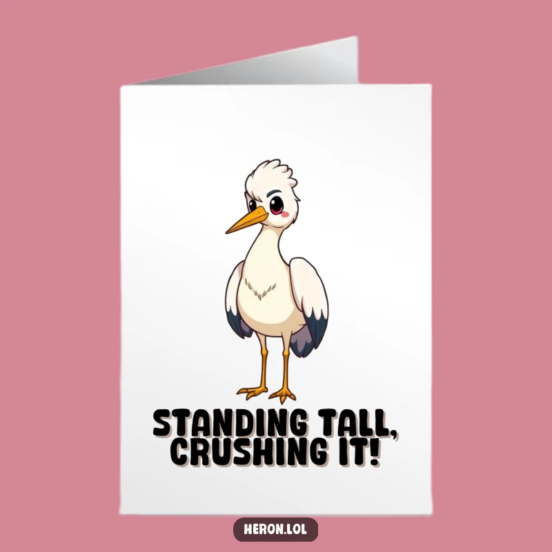 Free Printable Congrats Card: Proud Heron Victory Stance, Humorous Download