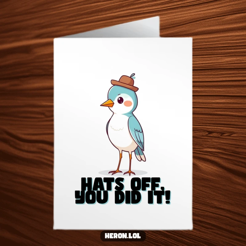 Funny Free Printable Congratulations Card: A proud bird stands tall, sporting a tiny, jaunty hat, celebrating a victory.