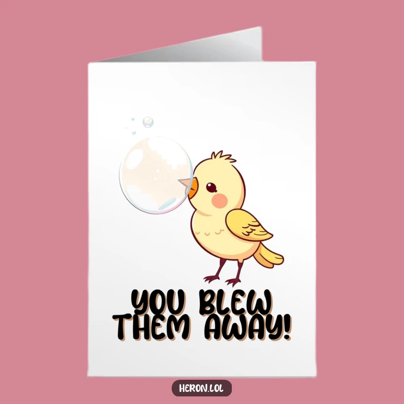 Free Printable Funny Bird Card: Congratulate with a Bubble Burst Downloadable